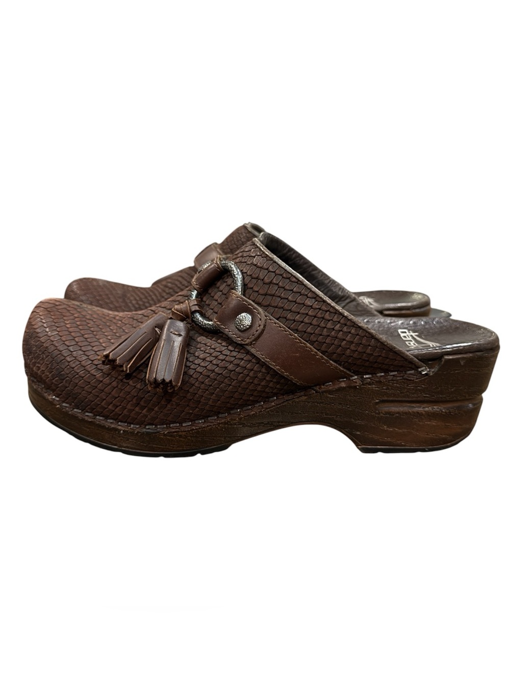Dansko womens size 37 (6 1/2-7) brown leather slip on comfort shoes mules clogs